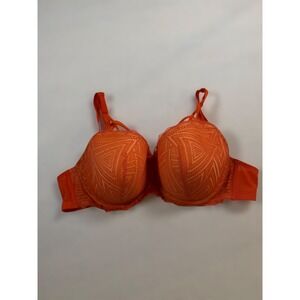 Adore Me Orange Geometric Lace Push Up Bra 42D Underwire Strappy Detail